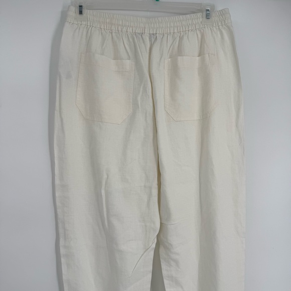 J. Crew Straight Leg Seaside Pants Linen Elastic Waist White UnLined Size Medium - Picture 11 of 12